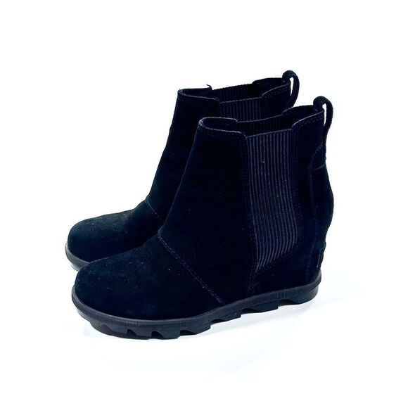 Sorel black suede Joan of arctic wedge bootie 6 - Picture 1 of 8